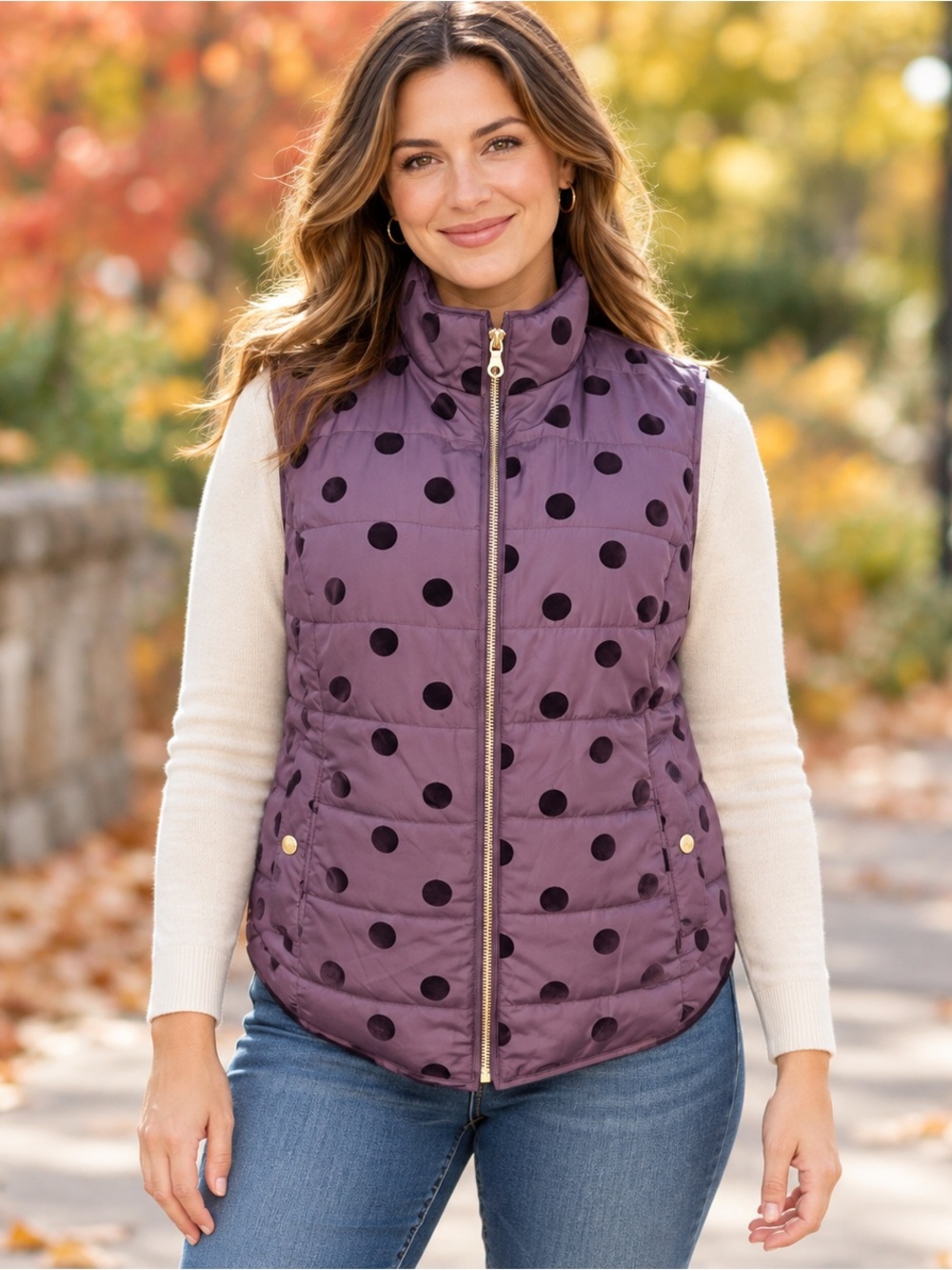 Charter Club Vest Womens Large Purple Polka Dot Quilted Puffer Full Zip NWT